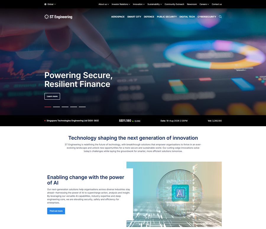 ST Engineering responsive website layout displayed across desktop