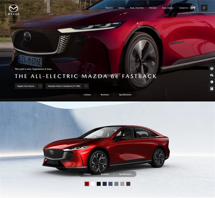 Mazda 6e landing page with Register Your Interest call-to-action